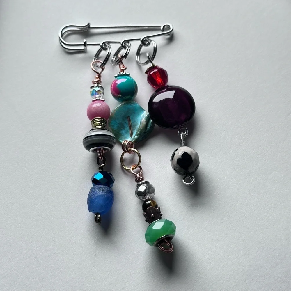 Brooch Pin Hand Crafted | Glass Beaded Artisan Multicolor Wire-Wrapped OOAK